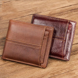 Men's RFID Anti-Theft Leather Wallet Large Capacity Vintage Purse