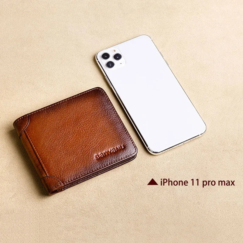 Men's RFID Blocking Leather Wallet Bifold Slim Short Capacity Cow Skin Purse