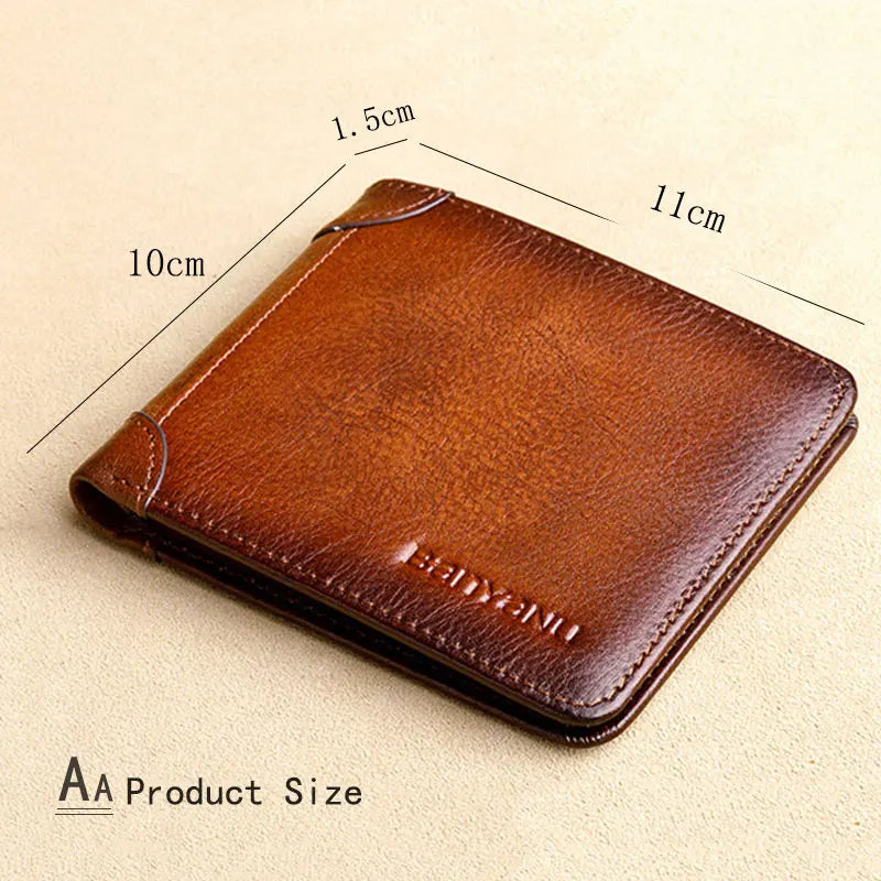Men's RFID Blocking Leather Wallet Bifold Slim Short Capacity Cow Skin Purse