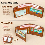 Men's RFID Blocking Leather Wallet Bifold Slim Short Capacity Cow Skin Purse