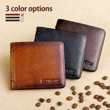 Men's RFID Blocking Leather Wallet Bifold Slim Short Capacity Cow Skin Purse