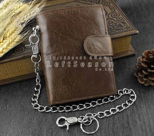 Men's Leather Biker Trucker Chain Wallet Brown