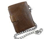 Men's Leather Biker Trucker Chain Wallet Brown