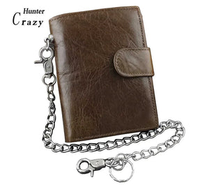 Men's Leather Biker Trucker Chain Wallet Brown