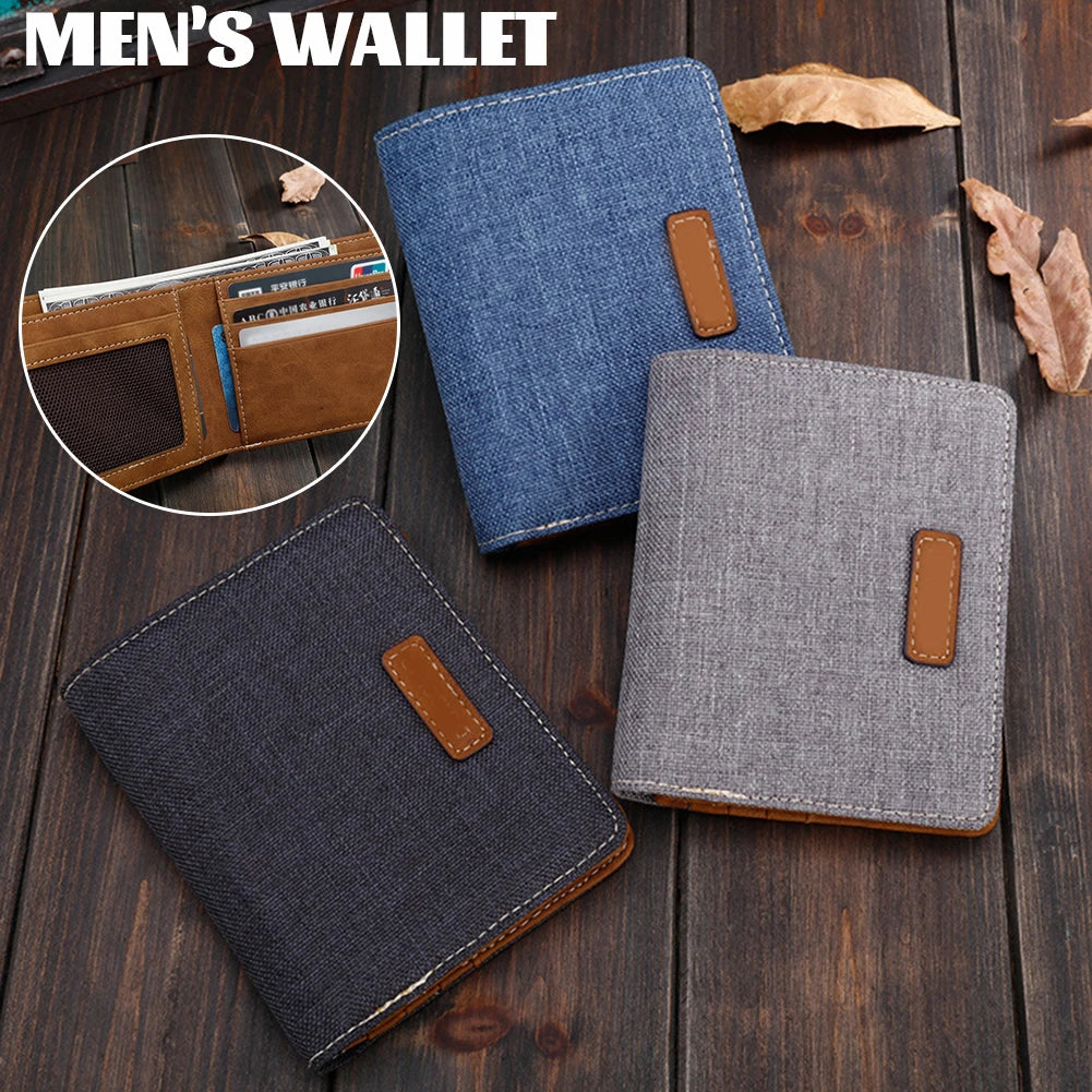 Men's Short Wallet Cowboy Canvas Business Male Thin Small Money