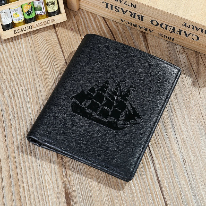 Men's Boat Pattern Leather Wallet, Long Style, Great Gift