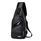 Men's Shoulder Bag Sling Chest Pack PU Leather USB Charging Sports Crossbody Bag