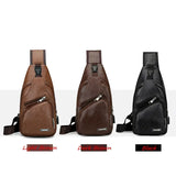 Men's Shoulder Bag Sling Chest Pack PU Leather USB Charging Sports Crossbody Bag