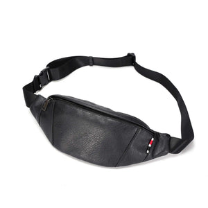 Men's Solid Chest bag PU Leather Waist bag Male small Messenger Bag zipper Vinta