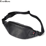 Men's Solid Chest bag PU Leather Waist bag Male small Messenger Bag zipper Vinta