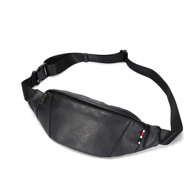 Men's Solid Chest bag PU Leather Waist bag Male small Messenger Bag zipper Vinta