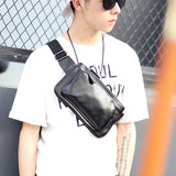 Men's Solid Chest bag PU Leather waist bag male Double zipper Crossbody bags
