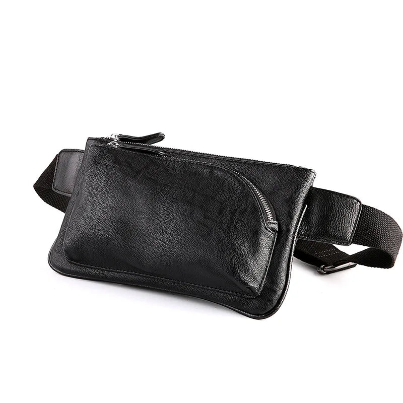 Men's Solid Chest bag PU Leather waist bag male Double zipper Crossbody bags