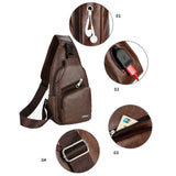 Men's Leather Chest Bag USB Charging Cross Body Travel Shoulder Bag