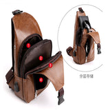Men's Leather Chest Bag USB Charging PU Shoulder Bag Diagonal Messenger Travel