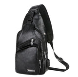 Men's Leather Chest Bag USB Charging Cross Body Travel Shoulder Bag