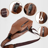 Men's Leather Chest Bag USB Charging PU Shoulder Bag Diagonal Messenger Travel