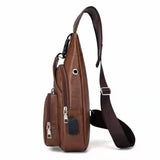 Men's USB Chest Bag PU Leather Shoulder Bags