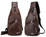 Men's USB Chest Bag PU Leather Shoulder Bags
