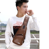 Men's USB Chest Bag Men Messenger Crossbody Package PU Leather Shoulder Bags