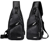 Men's USB Chest Bag PU Leather Shoulder Bags