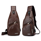 Men's USB Chest Bag Men Messenger Crossbody Package PU Leather Shoulder Bags