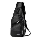 Men's USB Chest Bag PU Leather Shoulder Bags