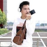 Men's USB Chest Bag Men Messenger Crossbody Package PU Leather Shoulder Bags