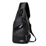 Men's USB Chest Bag Men Messenger Crossbody Package PU Leather Shoulder Bags