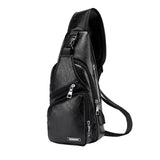 Men's USB Chest Bag PU Leather Shoulder Messenger Crossbody