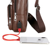 Men's USB Chest Bag PU Leather Shoulder Bags Travel Chest Bag Bolso Hombre
