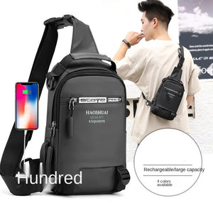 Men's USB Chest Bag Outdoor Crossbody Messenger Bag Waterproof Travel Backpack