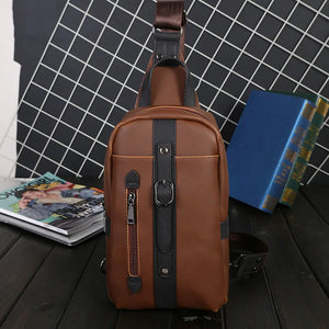 Men's Vintage Chest Bag Crazy Horse PU Leather Messenger Bag Small