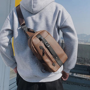 Men's Vintage Chest Bag Crazy Horse PU Leather Messenger Bag Small