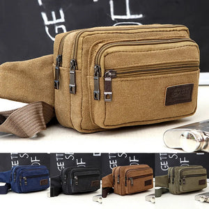 Men's Canvas Waist Pack Shoulder Bag Vintage Multifunction Fanny Pack