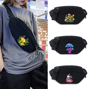 Canvas Fanny Bag Mushroom Pattern Chest Bags Men's Waist Packs Wallet Pouch