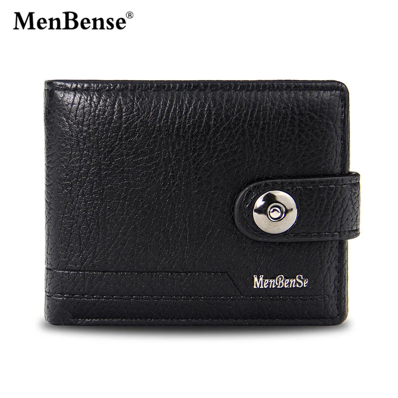 Men's Woven Pattern Leather Short Wallet with Zipper Purse