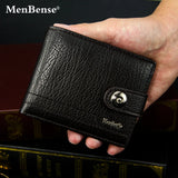 Men's Woven Pattern Leather Short Wallet with Zipper Purse