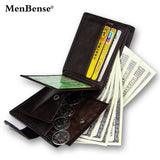 Men's Woven Pattern Leather Short Wallet with Zipper Purse