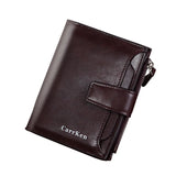 Men's Short Wallet with Large-capacity Zipper, Oil Wax Leather