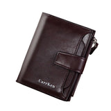 Men's Short Wallet Button Zipper Oil Wax Leather Clutch Bag