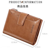 Men's Short Wallet with Large-capacity Zipper, Oil Wax Leather