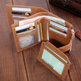 Men's Short Wallet with Large-capacity Zipper, Oil Wax Leather