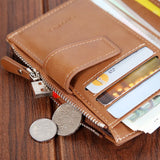 Men's Short Wallet Button Zipper Oil Wax Leather Clutch Bag