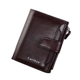 Men's Short Wallet Button Zipper Oil Wax Leather Clutch Bag
