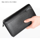 Men's Zipper Clutch Bag Leather Long Purse Wallet