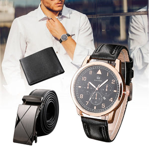 Men's Watch+Wallet+Belt Set Father's Birthday Gift 3pcs
