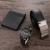 Men's Watch+Wallet+Belt Set, Gift for Dad, PU Strap, SAL99