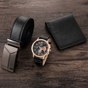Men's Watch+Wallet+Belt Set Father's Birthday Gift Casual Quartz Watch