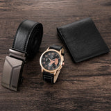 Men's Watch+Wallet+Belt Set Father's Birthday Gift Casual Quartz Watch
